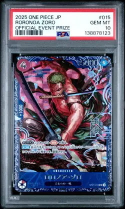 2025 ONE PIECE JPN PROMOS OFFICIAL EVENT PRIZE #015 RORONOA ZORO PSA 10 - Image 1