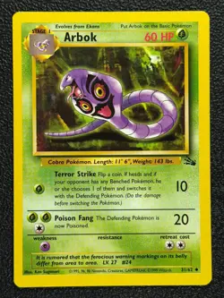Arbok 31/62 Base Set Series Fossil UNCOMMON Stage 1 Pokemon Card 1999 WOTC NM - Image 1