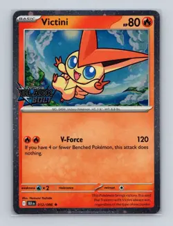 Victini 012 2025 Pokemon Black Bolt Stamped Cosmos Holo SWIRL Promo Card NM+ - Image 1