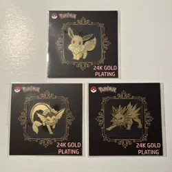 24k Gold Plated Pokemon Sticker (2023 Korean) - Eevee, Jolteon, & Vaporeon Set - Image 1