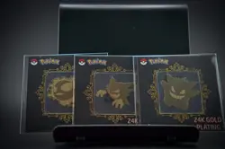 Pokemon 24K Gold Plated Metal Stickers Gastly Haunter Gengar Evolution Set Rare - Image 1