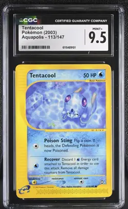CGC MINT+ 9.5 Pokemon Tentacool 113/147 2003 Aquapolis - Image 1