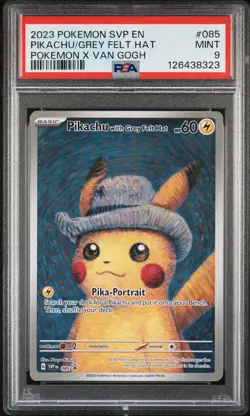 2023 POKEMON SVP EN-SV BLACK STAR PROMO #085 PIKACHU WITH GREY FELT HAT PSA 9 - Image 1