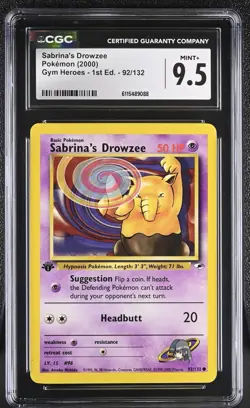 CGC MINT+ 9.5 Pokemon Sabrina's Drowzee 92/132 2000 Gym Heroes 1st Edition - Image 1