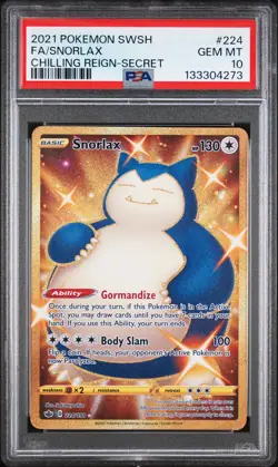 2021 POKEMON SWORD & SHIELD CHILLING REIGN SECRET #224 FULL ART/SNORLAX PSA 10 - Image 1