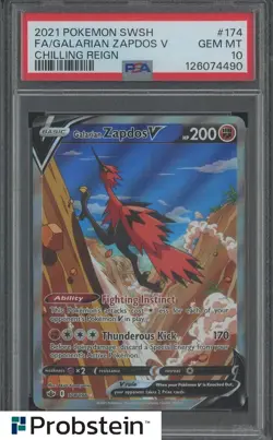 2021 Pokemon SWSH Chilling Reign #174 FA Galarian Zapdos V PSA 10 GEM MINT - Image 1