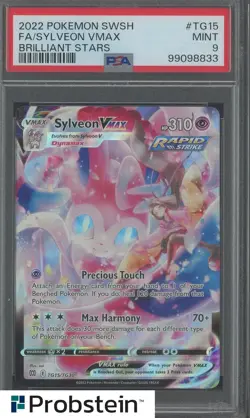 2022 Pokemon SWSH Brilliant Stars #TG15 FA Sylveon VMAX PSA 9 MINT - Image 1
