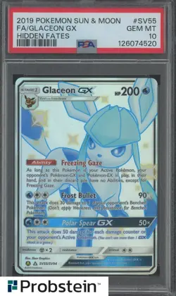 2019 Pokemon Sun & Moon Hidden Fates #SV55 FA Glaceon GX PSA 10 GEM MINT - Image 1