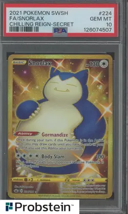 2021 Pokemon SWSH Chilling Reign Secret #224 FA Snorlax PSA 10 GEM MINT - Image 1