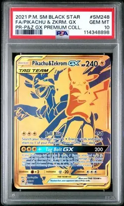 2021 POKEMON SM BLACK STAR PROMO #SM248 FA/PIKACHU & ZKRM. GX PREMIUM PSA 10 (A) - Image 1
