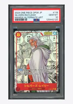 One Piece PSA10 Silvers Rayleigh Manga Alternate Art 2024 OP08-118 OP08 Japanese - Image 1