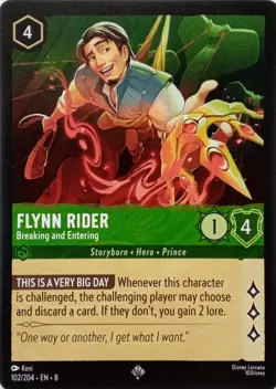 102/204 FLYNN RIDER BREAKING AND ENTERING EN8 SUPER RARE DISNEY LORCANA CARD - Image 1