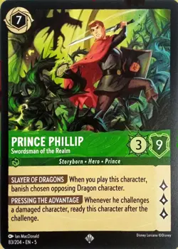 83/204 PRINCE PHILLIP SWORDSMAN OF THE REALM SUPER RARE DISNEY LORCANA CARD - Image 1
