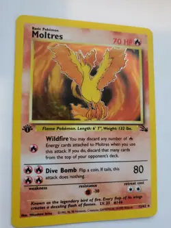Moltres 1st Edition Fossil Holo Pokemon Card Base Fossil WOTC - Image 1