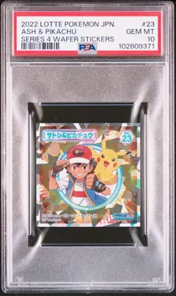 2022 LOTTE POKEMON JPN Lotte WAFER STICKERS #23 ASH&PIKACHU PSA 10 Series 4 - Image 1