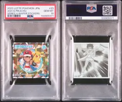 2022 LOTTE POKEMON JPN Lotte WAFER STICKERS #23 ASH&PIKACHU PSA 10 Series 4 - Image 3