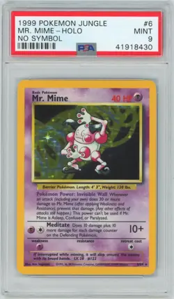 PSA 9 MINT 1999 Jungle #6 Mr. Mime - Holo No Set Symbol Error Pokemon TCG - Image 1