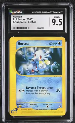 CGC MINT+ 9.5 Pokemon Horsea 85/147 2003 Aquapolis - Image 1