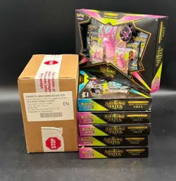 Pokemon Shining Fates Mini Tin Display Case w/ 6x Shining Fates Premium Boxes - Image 1
