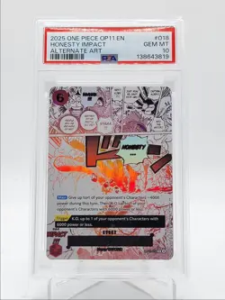 HONESTY IMPACT 2025 ONE PIECE OP11 EN ALTERNATE ART #018 PSA 10 Q5966 - Image 1