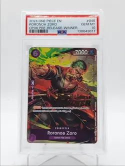 RORONOA ZORO 2024 ONE PIECE EN OP06 PRE-RELEASE-WINNER #045 PSA 10 Q5966 - Image 1