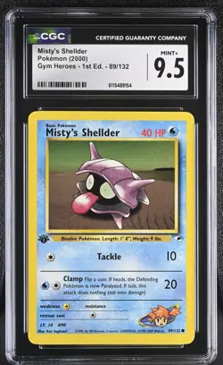 CGC MINT+ 9.5 Pokemon Misty's Shellder 89/132 2000 Gym Heroes 1st Edition - Image 1