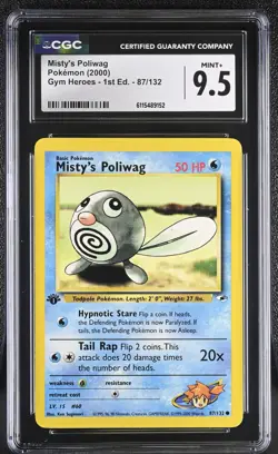 CGC MINT+ 9.5 Pokemon Misty's Poliwag 87/132 2000 Gym Heroes 1st Edition - Image 1