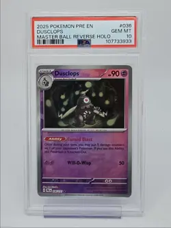 DUSCLOPS 2025 POKEMON PRISMATIC MASTER BALL REVERSE HOLO 036/131 PSA 10 Q0004 - Image 1