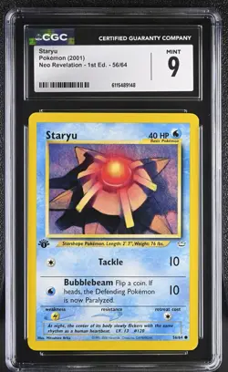 CGC MINT 9 Pokemon Staryu 56/64 2001 Neo Revelation 1st Edition - Image 1