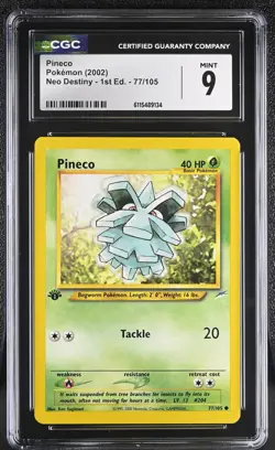 CGC MINT 9 Pokemon Pineco 77/105 2002 Neo Destiny 1st Edition - Image 1