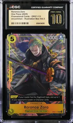 CGC 10 Pristine Roronoa Zoro OP07-113 Illustration Box Vol. 3 Promo One Piece B - Image 1