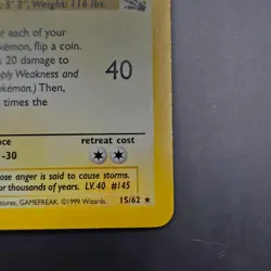Zapdos 15/62 Fossil Unlimited Holo Rare Pokemon TCG WOTC LP - Image 5