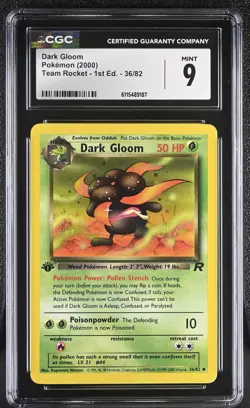 CGC MINT 9 Pokemon Dark Gloom 36/82 2000 Team Rocket 1st Edition - Image 1