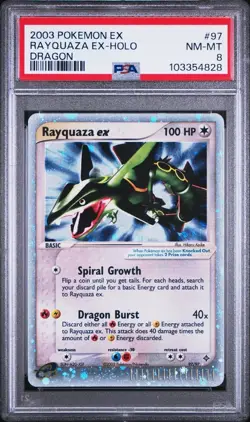 PSA 8 NM-MINT 2003 POKEMON RAYQUAZA EX DRAGON HOLO- RARE DRAGON SERIES 97/97 🔥 - Image 1
