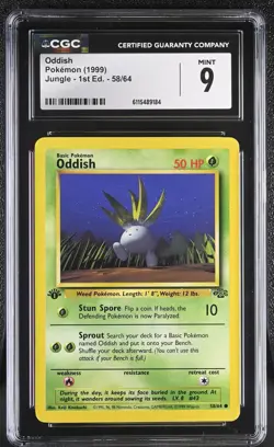 CGC MINT 9 Pokemon Oddish 58/64 1999 Jungle 1st Edition - Image 1