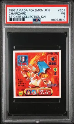 1997 AMADA POKEMON JPN STICKER COLL KAI #209 CHARIZARD PSA 3 - Image 1