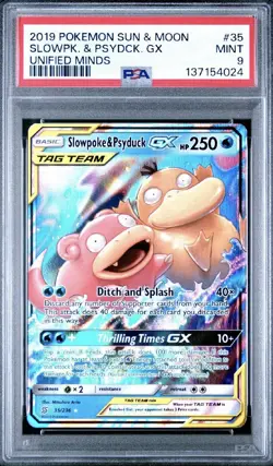 2019 POKEMON SUN & MOON UNIFIED MINDS #35 SLOWPOKE & PSYDUCK GX PSA 9 - Image 1