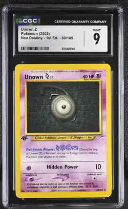CGC MINT 9 Pokemon Unown Z 60/105 2002 Neo Destiny 1st Edition - Image 1