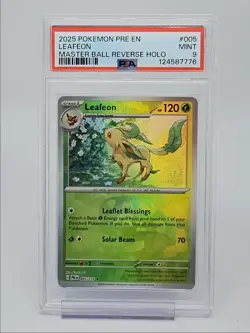 LEAFEON 2025 POKEMON PRISMATIC MASTER BALL REVERSE HOLO 005/131 PSA 9 Q0004 - Image 1