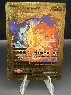Pokemon Charizard V Gold Metal Foil Fire Type TCG Collectible Card - Image 1