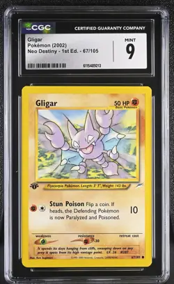 CGC MINT 9 Pokemon Gligar 67/105 2002 Neo Destiny 1st Edition - Image 1