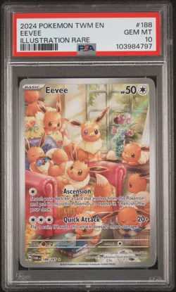 2024 POKEMON TWM EN-TWILIGHT MASQUERADE ILLUSTRATION RARE #188 EEVEE PSA 10 - Image 1