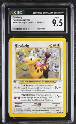 CGC MINT+ 9.5 Pokemon Girafarig 66/105 2002 Neo Destiny 1st Edition - Image 1