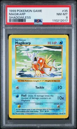 1999 POKEMON BASE SET SHADOWLESS #35 MAGIKARP PSA 8 - Image 1