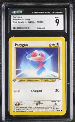 CGC MINT 9 Pokemon Porygon 78/105 2002 Neo Destiny 1st Edition - Image 1