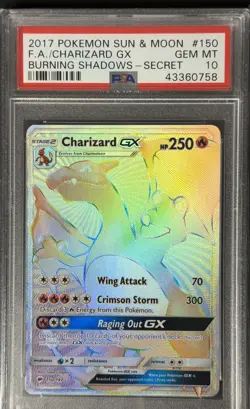 2017 POKEMON SUN & MOON BURNING SHADOWS FA/CHARIZARD GX#150 SECRET PSA 10 - Image 2