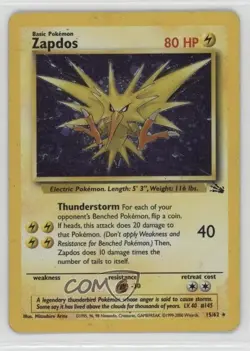 Zapdos Holo Pokemon Fossil #15 1999 - Image 1