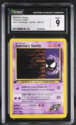 CGC MINT 9 Pokemon Sabrina's Gastly 96/132 2000 Gym Challenge 1st Edition - Image 1