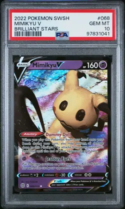 2022 POKEMON SWORD & SHIELD BRILLIANT STARS #068 MIMIKYU V PSA 10 - Image 1