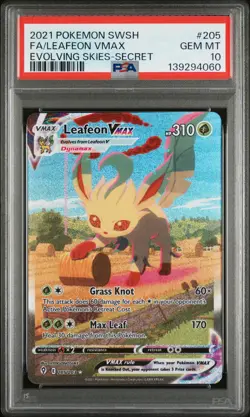 POKEMON 2021 LEAFEON VMAX SWORD & SHIELD EVOLVING SKIES #205 PSA 10 - Image 1